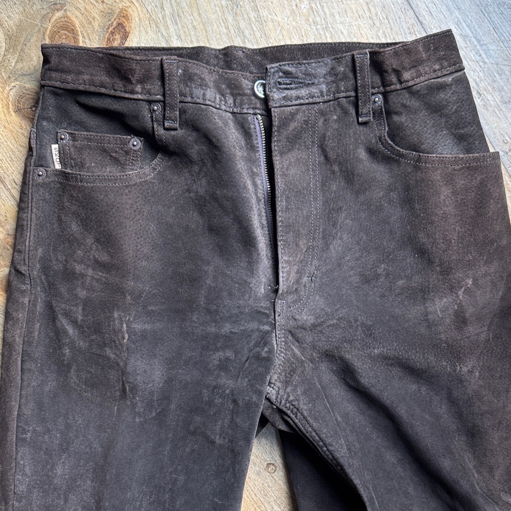 Women's Dark Brown Suede Straight Leg Pants